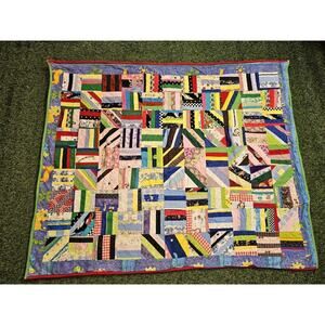 Vintage Handmade Scrappy Crazy Quilt Disney Mickey Mouse Characters 56" X 45"